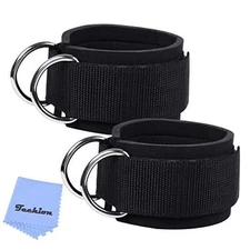1 Pair of Fitness Ankle Straps for Cable Machine - Double D-Ring, Black