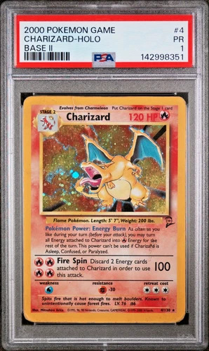 PSA 1 PR 2000 Base Set 2 II Charizard 4/130 Holo Foil Rare WOTC Pokemon