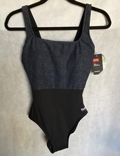 TYR Fitness Sz 8 Black Durafast Elite Mantra Scoop Neck ControlFit Swimsuit NEW