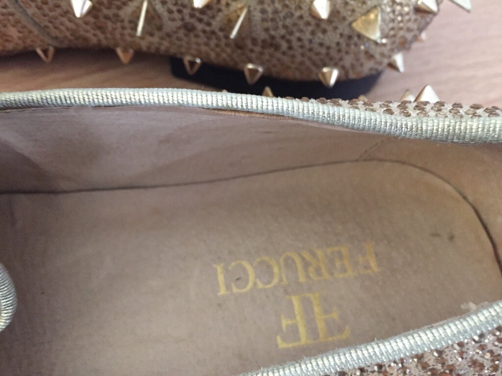 PANTOFOLA D’ORO Mocassini da uomo FERUCCI oro velluto giallo piatti con rivetti a punta taglia 11