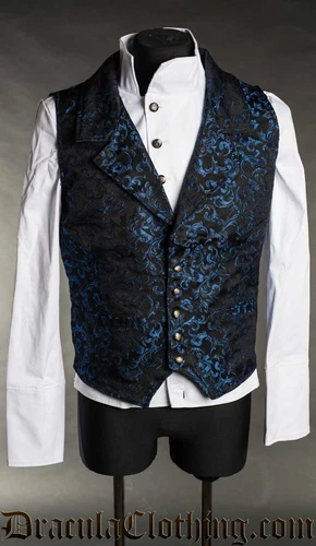 Dracula Clothing Sapphire Brocade Steampunk Goth Victorian Vest Waistcoat 3-7-CD
