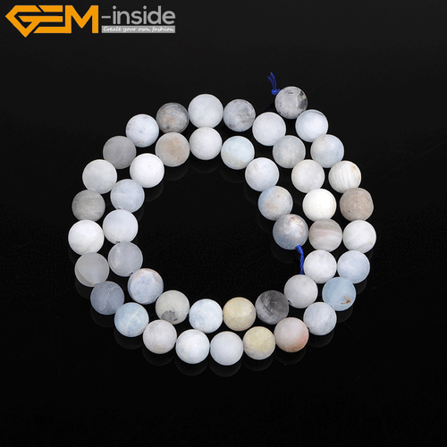 Cuentas espaciadoras redondas de aguamarina azul piedra mate natural fabricación de joyas 15" - Imagen 20 de 31