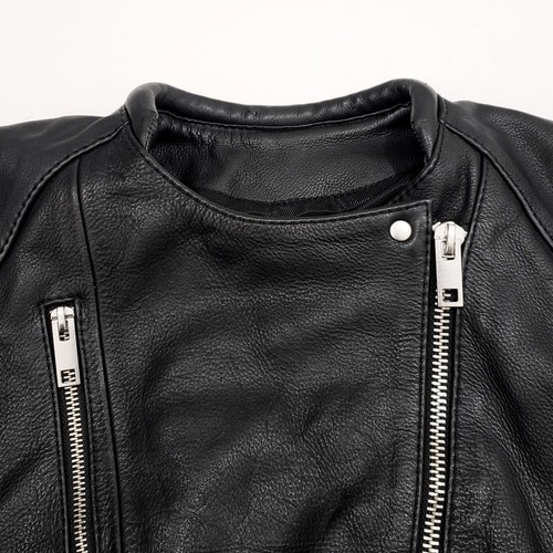 H&M ICONS Leather Grain Cowhide Biker Jacket Buckle Quilt Rib Zip Detail 36-6-S - Picture 4 of 11