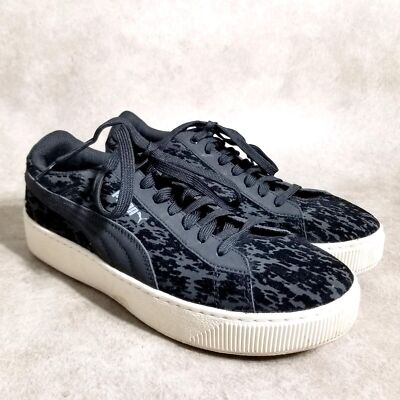 Puma Womens Vikky 363730 Size 8 Black Velvet Lace Up Platform Sneakers