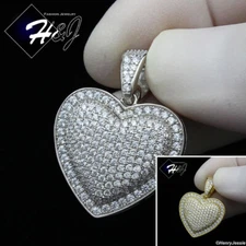 925 STERLING SILVER ICY BLING CZ GOLD PLATED/SILVER DOUBLE HEART PENDANT*SP341
