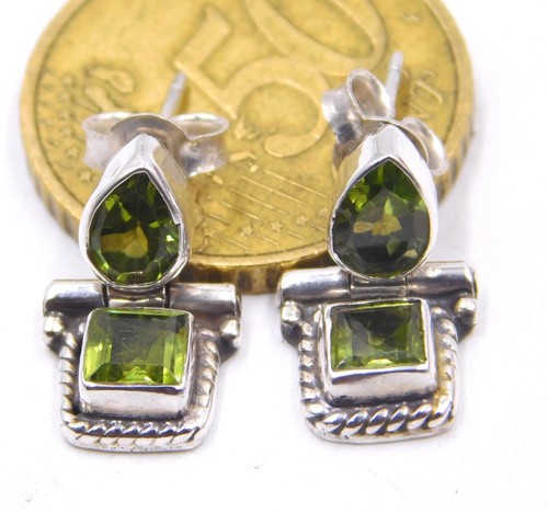 4.30 GM 925 Argento Sterling Naturale Peridoto Taglio Gemma a Lobo Orecchini - Foto 5 di 7