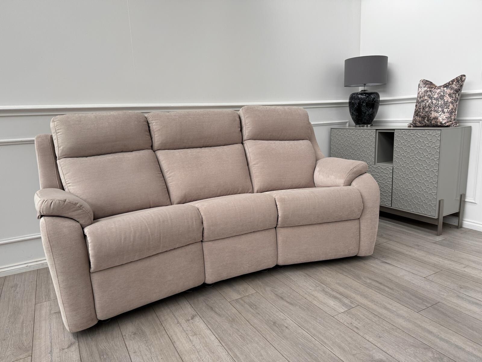 G Plan Kingsbury Beige Velour Static Curved 3 Seater Sofa