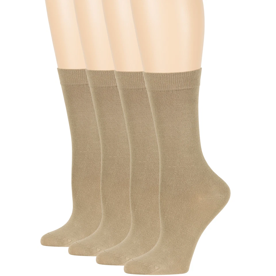 Womens Bamboo 4 Pack Solid Crew Socks L-M Black-Navy-Brown-Beige-Grey-White - Image 4 of 4
