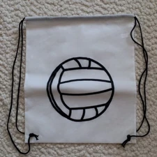 Volleyball Cinch Sack Bag * White w/Black Volleyball Outline * 14.5" x 17" * NEW