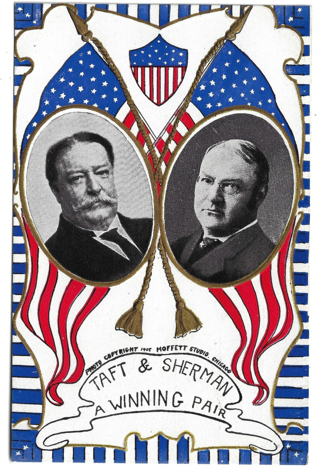 1908 Pretty Wm H Taft James S Sherman Jugate Prez Campaign Postcard ...