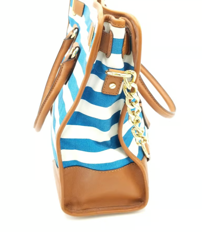 Michael Kors Large Hamilton Blue & White Stripe Canvas Tote w/ Pad 