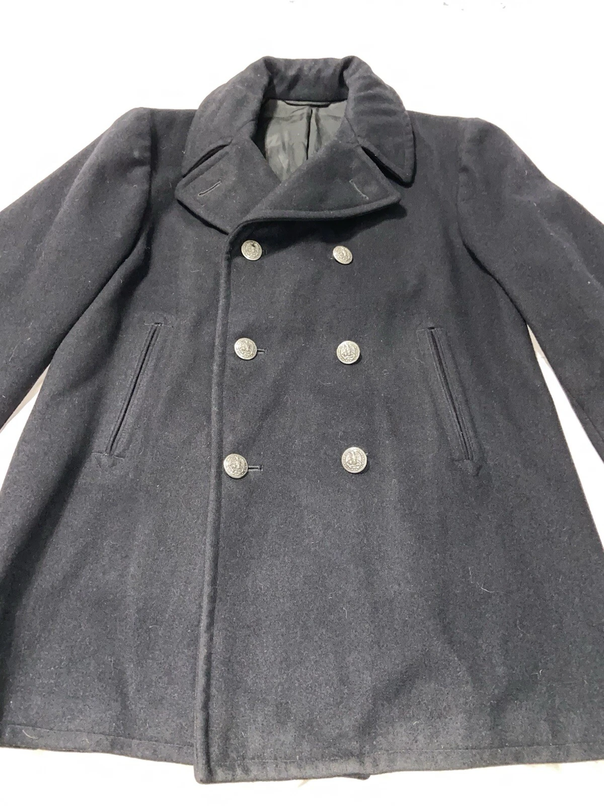 Vtg 1974 US Navy Peacoat 40R Black Melton Wool Pewter Buttons USN 70s Overcoat image 3