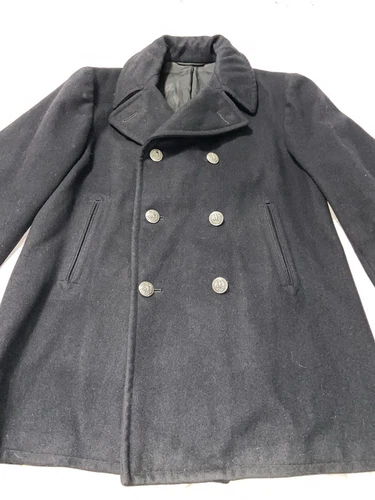 Vtg 1974 US Navy Peacoat 40R Black Melton Wool Pewter Buttons USN 70s Overcoat image 3