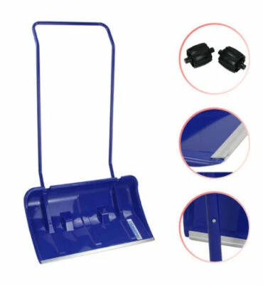 VENODO Schneeschieber mit Rollen Schneeschaufel Räder Schneeschild in blau schwarz NEU