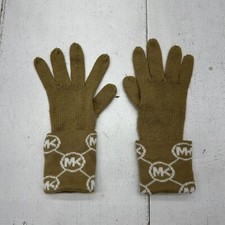 Michael Kors One Pair Tan Brown White MK Print Cotton Gloves Womens One Size