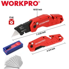 WORKPRO Folding Utility Pocket Knife Box Cutter w/Lock Back Belt Clip 10PC Blade