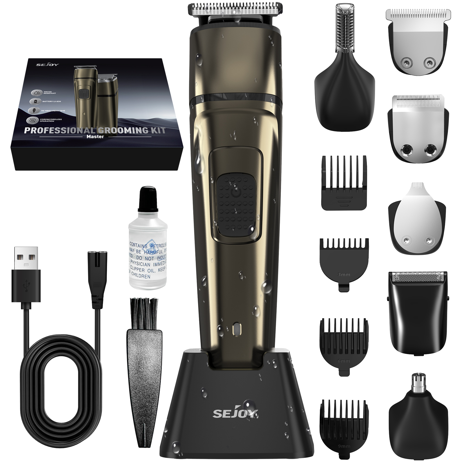 6-in-1 Cordless Hair Clipper & Beard Trimmer Kit for Professional Grooming