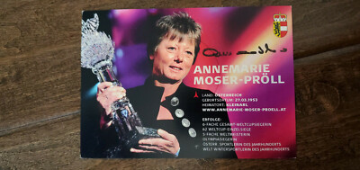 ANNEMARIE MOSER-PROLL SIGNED CARD AUSTRIA ALPINE SKIER 1980 OLYMPIC GOLD MEDAL