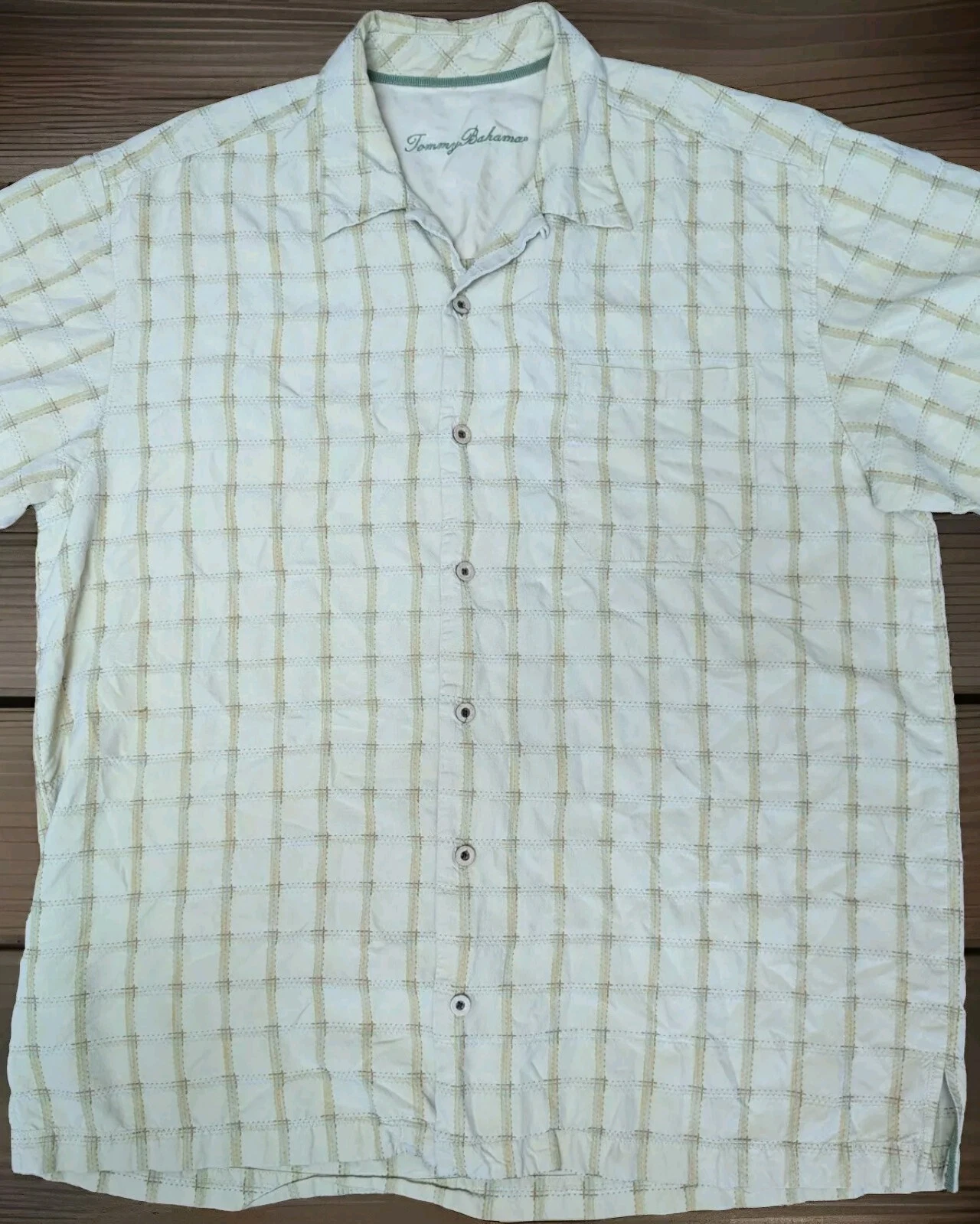 Tommy Bahama Men's L 100% Silk Yellow Coconut Button Up Camp Hawaiian S/S Shirt