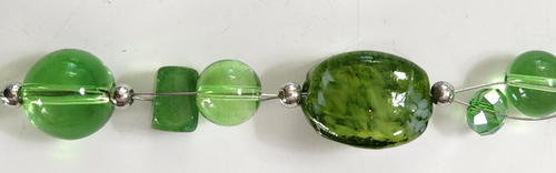 Vtg Green Swirl Art Glass & Jade Stone Bead Necklace Artisan Made Nature Beauty - Picture 8 of 12