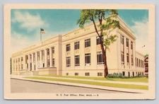 US Post Office Flint Michigan c1945 Postcard