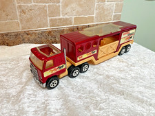 BUDDY L STABLES RED ARTIC MACK LORRY TIN PLATE 1980 RED HORSE TRANSPORTER 76