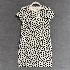 J Crew Dress 0 Cream Black Polka Dot Short Sleeve Sheath Cotton Career Prep NEW