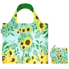 Foldable Reusable Shopping Bags Sunflowers Pattern Eco Friendly Grocery Tote