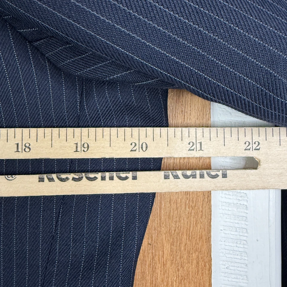 VTG Polyester Suit MEns 40R Navy Blue Pinstripe 2 Button 34x30 Flat Front 70s - Image 3 of 4