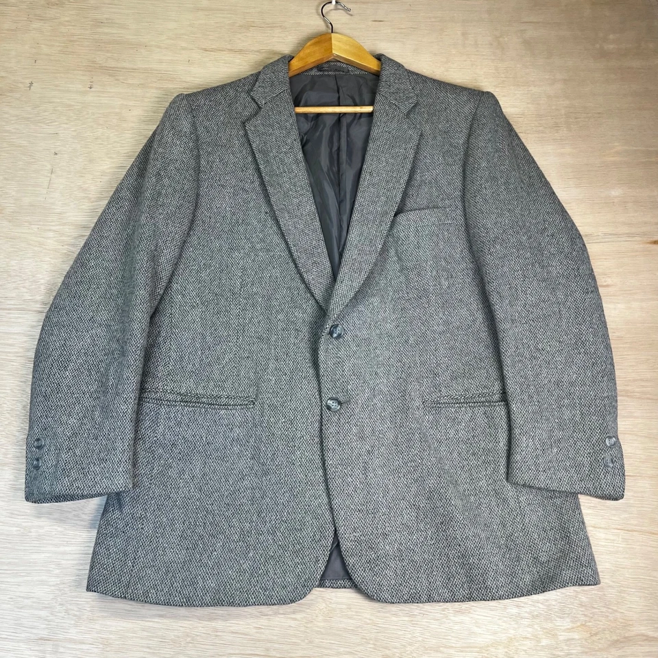 Blazer de tweed espiga Wrangler Western Wear de colección para hombre 42 gris jaspeado años 80 90 Foto 3 de 4