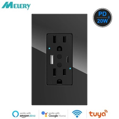 Melery Tuya Wifi Wall Socket USB TypeC Charge Receptacle Alexa Google Home Smart