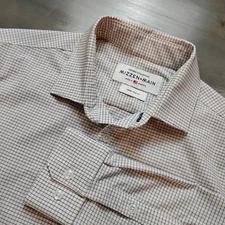 Mizzen+Main Shirt Mens Large Leeward Collection White Pink Blue Check Trim Fit
