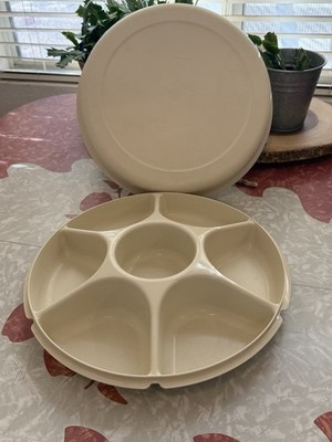 Vintage Tupperware Ivory Divided Relish Tray Storage Travel Container 1666-3