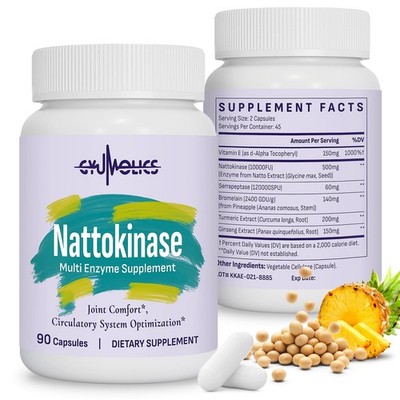 Organic Nattokinase 10000 FU with Serrapeptase and Bromelain for Health