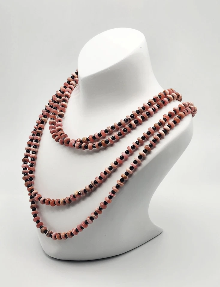 Collar Jay King DTR Mine Finds Plata Esterlina Negro Espinela Rodonita LARGO 60" Foto 2 de 4