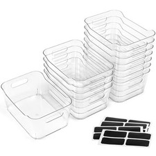 PACK Multi-Use Clear Plastic Storage Bins for Organizing w/ Labels - Home, 12