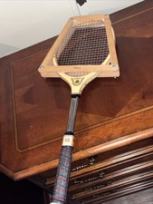 Vintage "Tourney" MacGregor wood and chrome tennis racquet.