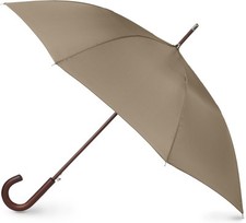 Totes Eco Auto Open Umbrella Classic Wooden J Stick Handle with Easy Beige