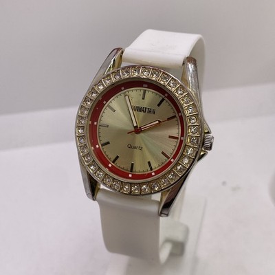 Vintage Manhattan By Croton Womens Gold Rhinestone Watch 