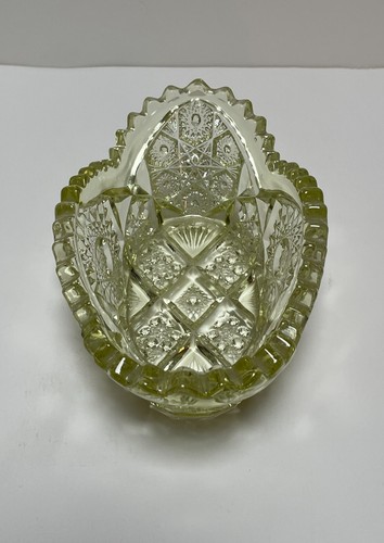Antique! Imperial Glass NuCut Hobstar Yellow Glass Sawtooth Dish Bowl - Picture 4 of 14