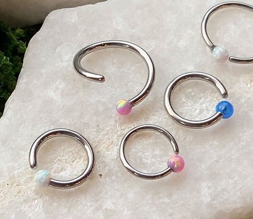 1pc Fixed Synthetic Opal Ball Annealed Steel Captive Bead Ring Body Jewelry - Picture 3 of 9