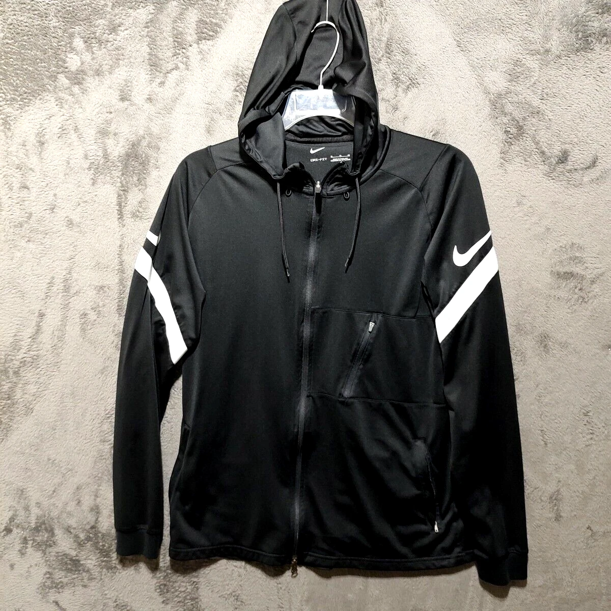 NIKE Jacket Adult Extra Large Black Hoodie Swoosh Logo Long Sleeve Active Mens