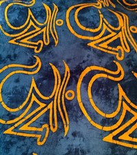 Bulk Fabric, 10 Meters by 46 Inches, Shifting Blue, Om Symbols, Batiked Rayon