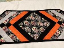 HALLOWEEN " SUGAR SKULLS" Quilted Table Runner 13inchesx36 inches