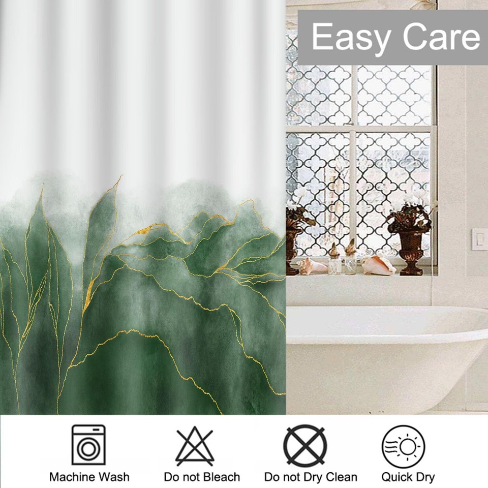 Watercolor Green Gold Shower Curtains Bathroom Curtain Waterproof with