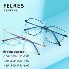 Metal Square Myopia Nearsighted Glasses For Men Women Square Oversize Glasses