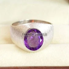 Amethyst Oval Cut Gemstone With 925 Sterling Silver Ring For Men's #A683