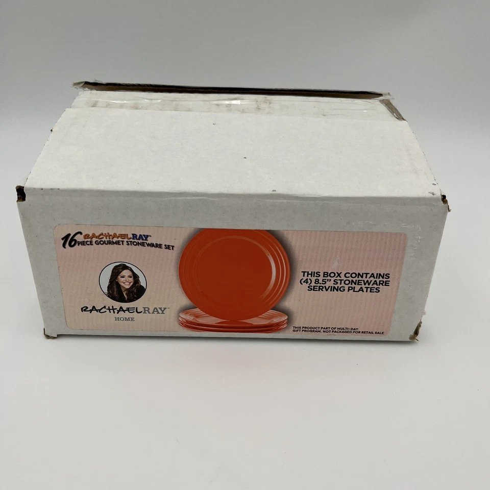 Juego de 4 platos redondos de vajilla naranja Rachael Ray de 8,5" de gres para servir ensaladas Foto 3 de 4