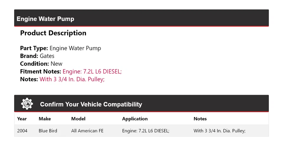 Puertas de bomba de agua con motor diésel Blue Bird All American FE 2004 7,2 L L6 Foto 2 de 4