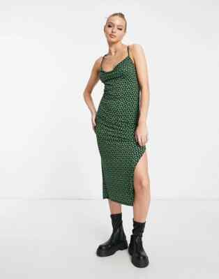 Abercrombie & Fitch Cowl neck Slip MIDI Dress BLUE/green Size L NEW! | eBay